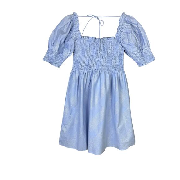 Hill House NWT Athena Nap Dress Light Blue Glitter Check Smocked Mini Babydoll - Picture 10 of 13